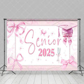 Aperturee - Aperturee Pink Bow Tie Map Senior 2025 Graduation Backdrop